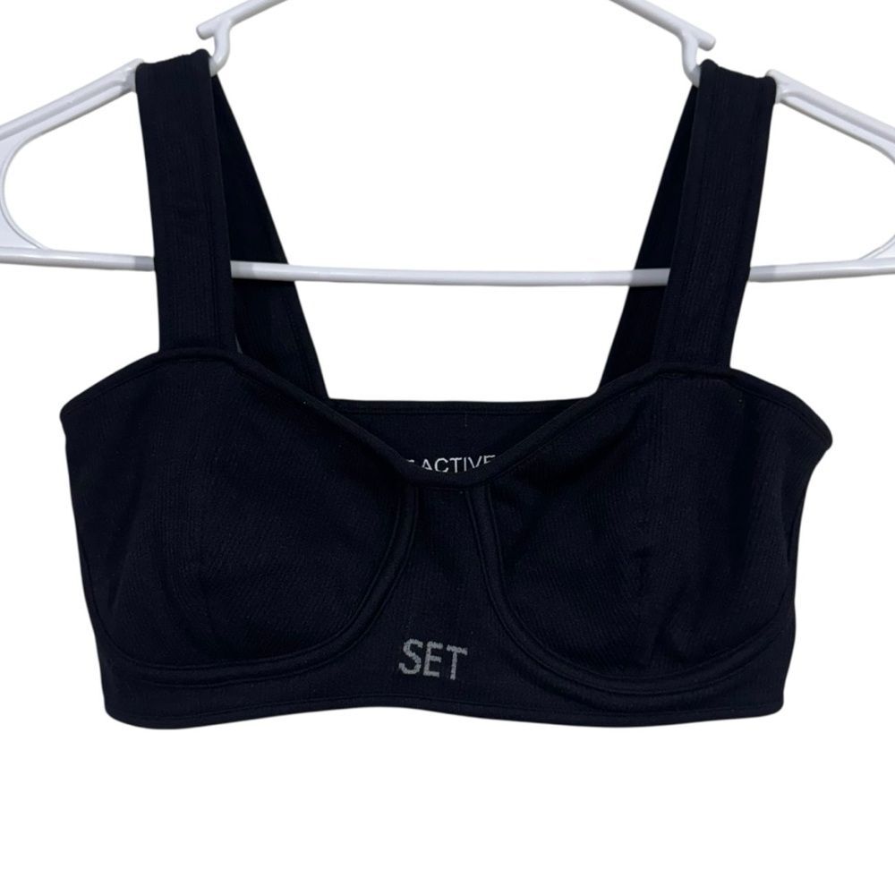 Set Active Black Ribbed Medium Impact Sports Bra - image 1